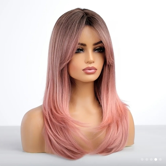 Pink Ombre Layered w/ Bangs Synthetic Wig - Picture 2 of 5